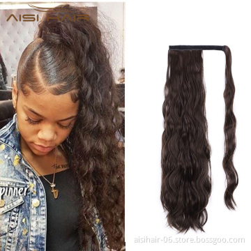 Aisi Hair Women Long Wavy Synthetic Wrap Around Hairpieces High Temperature Fiber Ponytail Hair Extensions